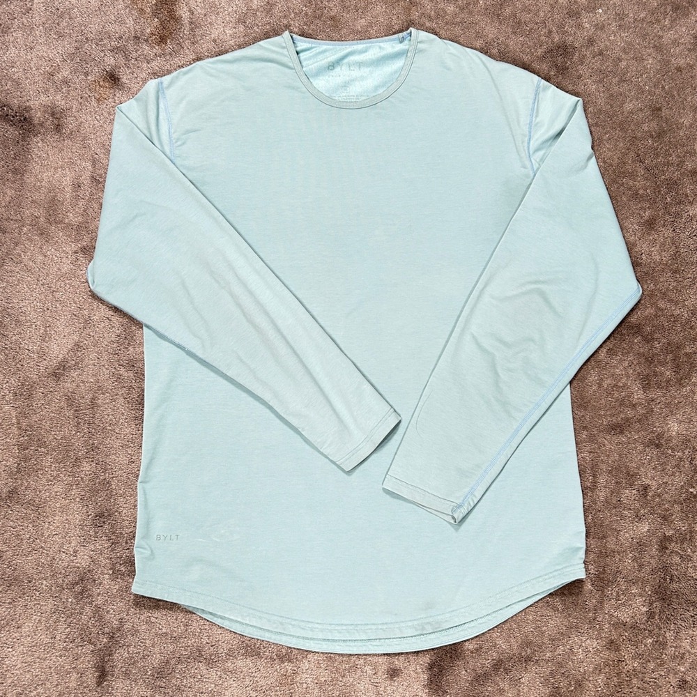 BYLT Drop-Cut Crew Neck Performance Blend Long Sleeve Shirt Mens LG Baby Blue